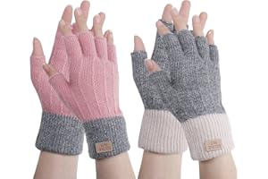 FRIUSATE 2 Pairs Fingerless Gloves for Women, Ladies Thermal Knitted Half Finger Gloves for Winter, Typing, Outdoor Activities