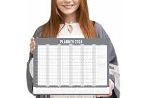 HIPPO COLOURS 2024 Wall Planner A3 42.0 x29.7cm Calendar Yearly Wall Planner Calendar 2024 Home Desk Office Jan to Dec Academic Wall Planner Full Year To view 2024 Calendar Planner Grey