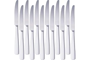 Amazon Basics Cuchillos de mesa de acero inoxidable con borde cuadrado, 12 unité, lot de 1, Argenté