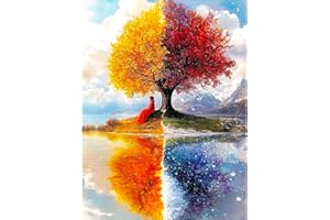 KEYIFA Peinture par Numéros pour Adulte, Quatre Saisons Arbre Kits de Peinture au Numéro avec Acrylique et Pinceaux, DIY Creatif Toile Paint by Numbers Kits, Décoration de Maison 30x40cm