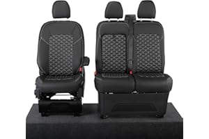 UK Custom Covers Ford Transit Custom Seat Covers - Waterproof Leather Seat Cover and Heavy Duty Van Seat Covers For Transit Custom Front Seats 2023 On (Black, Hexagon Stitch)