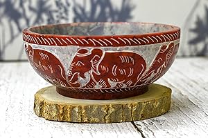 INDIA HOUSE Porción de esteatita Tallada, Quemador de Incienso, Limpieza, Salvia ardiente, Cuenco para Manchas de 5 x 2 Pulgadas, Multiusos, (Design 5)