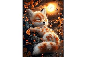 GDYEEH 5D Renard Mignon Peinture Diamant Painting Kit, DIY Renard Art du Diamant Complet Kits, Nuit de Lune Diamond Art Kits Strass Point de Croix Painting pour Adultes Débutants Maison Décor 30x40 cm