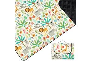 Neloheac Manta Picnic Impermeable 200 x 200 CM, Manta de Playa Portátil Lavable a Máquina, Alfombras de Picnic Ligero para Parque Jardín Barbacoa, Animales Bosque