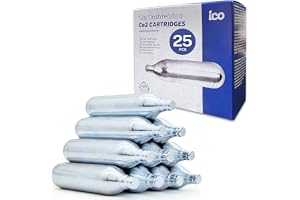 ICO 25 pack 12 gram CO2 Cartridge Non-Threaded, CO2 Cartridge or Airsoft Gas for BB Gun, CO2 BB Pistol, Airsoft Gun, Air Rifl