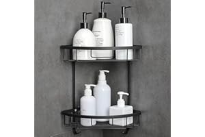 Hoomtaook Mensola Doccia senza Percage Bagno Metallo Angolo Doccia Accessori Bagno 2 Livelli Nero