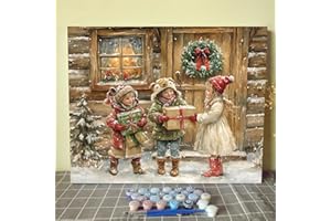 Aihonmin Peinture de Noël par numéros sur toile avec pinceaux pigmentés pour enfants - Facile à peindre - Décoration d'intérieur - 40,6 x 50,8 cm (sans cadre)