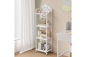 ORNESTIA Ornesita 4-Tier Storage Children Bookshelf, Lovely Kids Bookcase, Cute Toy Storage Organizer Book Shelves Units for Bed Room, Living Room, Study and Play room （White）