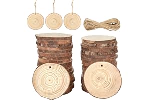 JMIATRY 60 Pcs Natural Wood Slices with Hole, 7-8cm Log Slices, Wooden Circles for Arts, Christmas or Wedding Ornaments and DIY Crafts