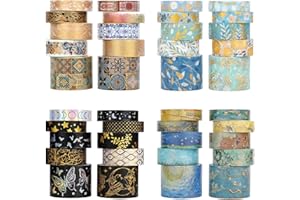 Lychii Washi Tape Set, 40 Rotoli di Timbratura in oro, fai da te Multi Patterns Nastro Adesivo Decorativo per Diari di proiettili, Pianificatori, Scrapbooking- 3 M per Rotolo