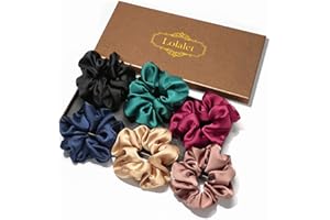 Lolalet Gumki do włosów jedwabne Scrunchies satynowe dla kobiet, gumki do włosów, miękkie, elastyczne, jedwabne skrunschis, duże, dla kobiet i dziewcząt, 6 kolorów - czarny, zielony, bordowy, ciemnoniebieski, szampański, brąz