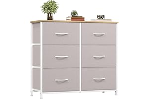 Somdot Chest of Drawers for Bedroom with 6 Drawers, Wide Storage Organizer Fabric Dresser for Closet Nursery Bedside Living Room Laundry Entryway Hallway, Ash Grey