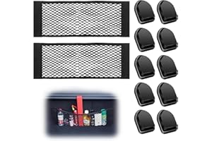 Noaya Car Boot Organiser Storage Net -2 Pcs 25 X 60cm Adhesive Van Storage Net with 10 Car Hooks, Elastic Car Storage Organiser Cargo Net, Van Storage Solutions, Campervan Storage for Car Van Truck