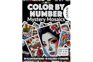 Color by Number: Japan | Black Background Edition | Mystery Mosaics Coloring Book for Adults | Pixel Art Coloring for Relaxation and Mindfulness: ... Triangle, Diamond, Hexagon | Japanese Vibes