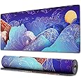 Ovenbird Large Gaming Mouse Pad with Stitched Edges, Japanese Wave and Sun Desk Mat, Extended XL Mousepad with Anti-Slip Base, Cute Minimalist Desk Pad for Keyboard and Mouse, 31.5 x 11.8 in, Blue