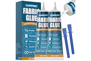GLOWPOINT 100ml Fabric Glue, Extra Strong Fabric Glue for Clothes, Crafts, Upholstery, Material, Textile, Felt, and Badges, Clear, Machine Washable, No Sew Permanent Bond Fabric Adhesive 2 Pack