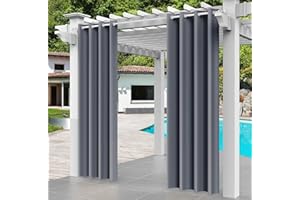 Comlax Outdoor Vorhänge Wetterfest, 132x215cm Grau Outdoor Vorhang Balkon Pavillon mit Ösen Wasserdicht Sichtschutz Schutz Für Veranda/Pergola/Garten/Schiebetür/Pavillon, 1 Stück