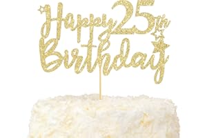 LOVENJOY Decoration Gateau Anniversaire 25 Ans Doré Glitter Cake Topper Happy 25th Birthday Deco Gateau Pour Décoration 25e Fête D'anniversaire