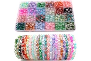QTUIE Perline per Braccialetti 8mm Perline di Vetro per Bigiotteria fai da te 24 Colorate Set Perline Tonde per Fare Braccialetto Collane Gioielli Kit Braccialetti per Adulti Bambini (600Pcs)