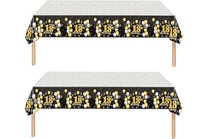 YAAVAAW 2Pcs 54*108 Inch Happy 18th Birthday Table Cloth Covers,Black Gold Birthday Party Tablecloths Party for Boys,Girls,Him,Her,Large Rectangular Disposable Plastic Tablecloth for 18th Birthday Table Decor