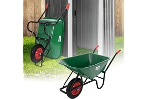 ECD Germany Skottkärra 100L grön PP-balja 150 kg bärkraft med pneumatiska däck metallfälg trädgårdsvagn byggvagn arbetskärra