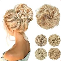 JJstar Haarteil „Messy Bun“ – Lockig, Gewellt – Aus Hitzebeständiger Kunstfaser – Verstellbar, Dunkelbraun/gold