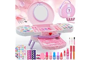 AMERRLY Set Trucchi Bambina Trousse Trucchi - 66 Pezzi Set di Trucco per Bambini Con Valigetta, Lavabile e Sicuro, 3-12 Anni Set di Trucco per Bambine, Regalo di Natale per Bambine di 3+ Anni (Rosa Viola)