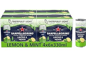 San Pellegrino Italian Sparkling Drinks Tastefully Light Sparkling Lemon & Mint Canned Soft Drink 24 Pack (4 Pack x 6 x 330 ml) | 74 kCals per Can