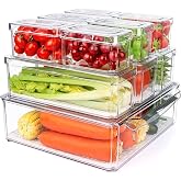KAHEIGN 10 Pieces Fridge Organizers, 3 Sizes Stackable Storage Container Clear BPA Free Plastic Container for Kitchen Cabinet