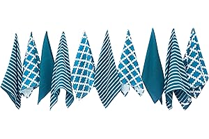 Penguin Home® - Juego de 10 Toallas de té 100% algodón - La mayoría - Durable - Elegante diseño Azul Claro con Varios Patrones Tamaño: 65 x 45 cm