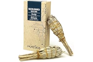 LYNPHA VITALE MATIKA - Incenso Naturale Salvia Bianca dalla California - Salvia Bianca Sciamanica da Bruciare per Purificare, Rituali e Cerimonie - 2 pz 12x3 cm (Salvia Apiana)