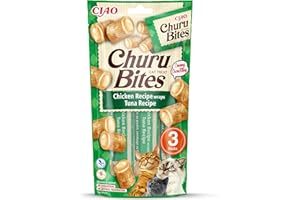 INABA Churu Bites - Friandise pour Chat en Bouchées au Thon, Enrobage au Poulet - Moelleux et Crémeux - 3 Tubes x 10g