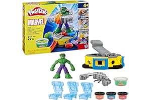 Play-Doh Marvel, Coffret Hulk Écrase Tout, Figurine Flexible et 4 Pots de Pâte à Modeler, Jouets Créatifs pour Enfants, Jeux de Rôle Super-Héros