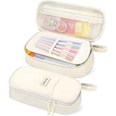 SUNEE Large School Pencil Case with Compartments, Multipurpose Pencil Case for Girls, Boys, Teens, Women, Men, beige, Modern
