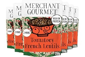 Merchant Gourmet Cooked Tomatoey French Puy & Green Lentils - High in Protein, Source of Fibre & Vegan - Pack of 6 x 250g Ready-to-eat Pouches