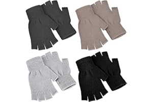 NUANCHU 4 Paires Gants Demi-Doigts d'Hiver Tricotés Mitaines sans Doigts Chauds Extensibles