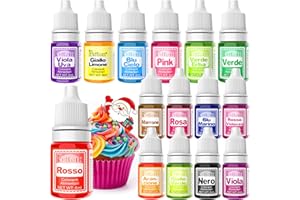 Coloranti Alimentari 15 Colori - Fidton Colori Vivaci Colorante Alimentare per la Decorazione di Torte, Colori Alimentari per Fondente, Cupcake, Crema di Burro, Amaretti, Ciambelle, Biscotti - 6 ml