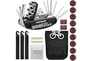 Wandefol Kit de reparación de bicicletas 16 en 1, herramienta multiusos para reparación de neumáticos de bicicleta, con bolsa para pegatinas autoadhesivas y bolsa de almacenamiento para Outd