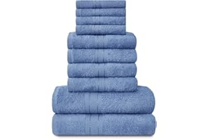 GC GAVENO CAVAILIA Towels Lot de 10 Serviettes de Bain 100% Coton égyptien, 4 Visage, 4 Mains, 2 Serviettes de Bain, de qualité supérieure, très absorbantes, lavables en Machine, Bleu