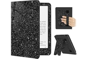 FINTIE Custodia per 7" Kindle Paperwhite (12ª Generazione, 2024) e Kindle Colorsoft (1ª Generazione, 2025/2024) - Protettiva Supporto Cover con Slot per schede & Hand Strap, Glitter Nero