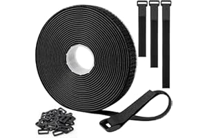 YIEZIO 6m Cable Straps with 30 Buckles, Hook and Loop Straps, Cable Ties, Cable Strips, Adjustable, Free Cut Length, Reusable Nylon Securing Cord Ties for Organizer or Storage, 2cm Wide, Black(6m x 2cm)
