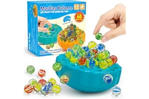 Ninigai Wobble Marble Balance Stacking Game for Kids 6-12 & Families - Fun Birthday Party Games with 60 Glass Marbles, Dice & 15 Challenge Cards - Family Game Night for 1-4 Players (Green)