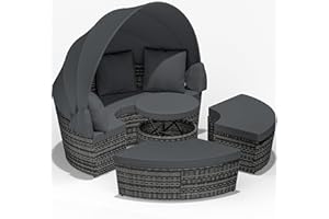 Casaria® Sonnenliege Sonneninsel Wetterfest mit Tisch 185cm Gartenliege 2 Personen Faltbares Sonnendach Relaxliege Gartenmöbel Set Lounge Outdoor Grau