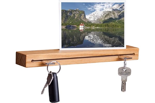 WOODS - Étagère murale avec rainure porte-clés - décoration en bois - style rustique et moderne - fabriqué à la main en Bavière - chêne - 30 cm