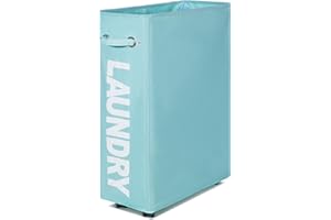 Caroeas 55L Rolling Slim Laundry Basket with wheels, Collapsible Laundry hamper on Wheels Tall Thin Narrow Foldable Storage Bins for Corner
