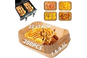 Sungoup Carta Forno per Friggitrice Ad Aria 22x14cm,200 Pezzi Antiaderente Impermeabile Antiolio Carta per Friggitrice Ad Aria,Fogli Friggitrice Ad Aria per 7,6L-9,5L Air Fryer,Compatibile con Ninja
