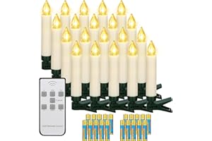 ‎YUNSHENG yunsheng 20 Stk Weihnachten LED kerzen, Kabellose Weihnachtsbaumkerzen mit Fernbedienung Timer, Batteriebetriebene Flammenlose Flackern Christbaumkerzen lichterkette, IP64, (Enthält 20 AAA-Batterien)