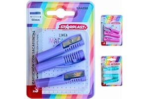 ESTHELAR SELECT Capuchón con Sacapuntas Integrado para Lápiz | Pack 3 Colores Escolares | Vuelta al Cole | Protege y Afila | Ahorro para Padres y Comodidad para Niños (Morado)