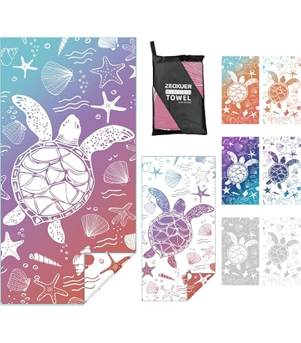 Serviette De Plage Sac à Dos – Microfibre Rapide Séchage – 140 X 70 Cm – Anti-sable – Tortue Bleue - 8