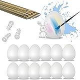 L+H 50x Ostereier aus Plastik zum bemalen und aufhängen | inklusive 60x Holzstäbe und 50x Kunstoffösen | Maße: 6 x 4,5cm | Pr